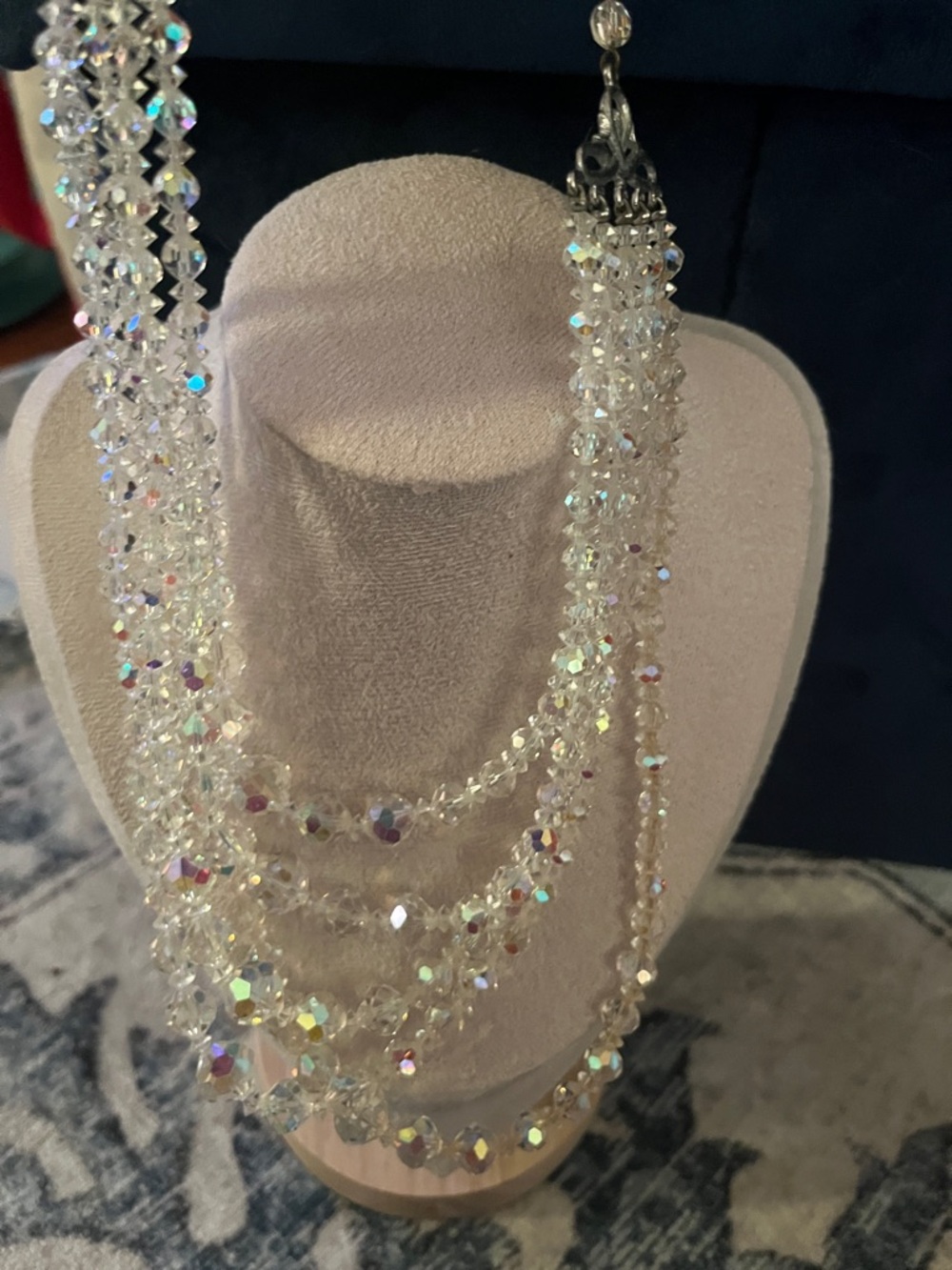 Vintage Crystal Aurora Multi-Strand Faceted Necklace -